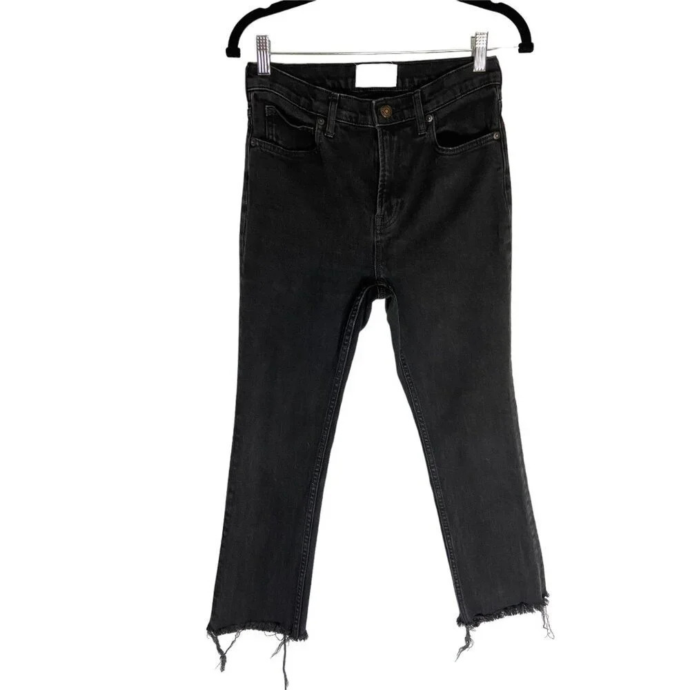 Everlane Slim Straight Leg Mid-Rise Raw Hem Black Cropped Jeans-sz 28